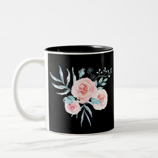 Caneca De Café Em Dois Tons Rosa Aquarela / Floral (Esquerda)