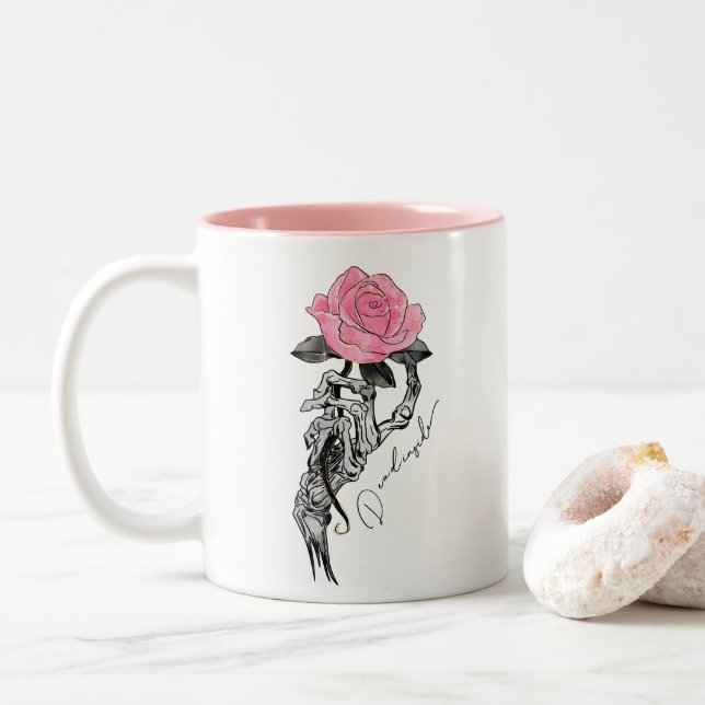 Caneca De Café Em Dois Tons Rosa de esqueleto do Dentro morto (Com Donut)