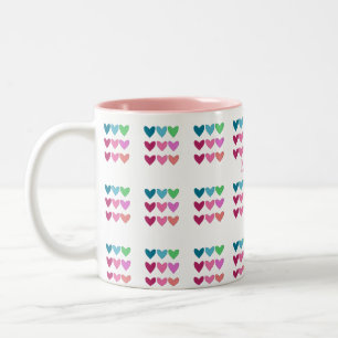 Caneca De Café Em Dois Tons Rosa Divertido Com Corações Meninas Coloridas