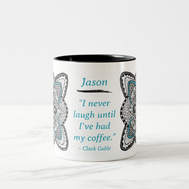 Caneca De Café Em Dois Tons Rosa dos Ventos Desenhada à Mão com Citação  (Centro)