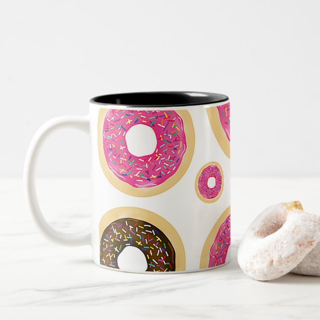 Caneca De Café Em Dois Tons Rosa e Castanho Sprinkle Rosquinhas Curta Diversão (Com Donut)