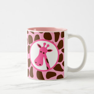 Caneca De Café Em Dois Tons Rosa e pontos do girafa de Brown e cabeça do