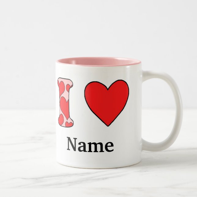 Caneca De Café Em Dois Tons Rosa Eu amo personalizado (Direita)