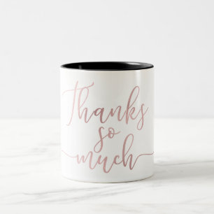 Caneca De Café Em Dois Tons Rosa Folha de Ouro Script Agradecimento Muito Obri