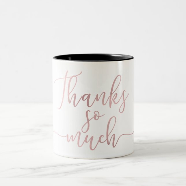Caneca De Café Em Dois Tons Rosa Gold Foil Script Muito Obrigado Obrigados (Centro)