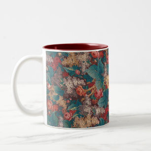 Caneca De Café Em Dois Tons Rosa, Lilás, Padrão de Folhas Grandes Jardim Vinta