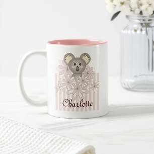Caneca De Café Em Dois Tons Rosa Pastel Personalizado Meninas Koala Fofas Cria