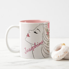 Caneca De Café Em Dois Tons Rosa Pessoalizada Floral Cabelo Mulher Elegante
