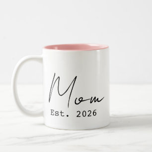 Caneca De Café Em Dois Tons Rosa Preto Elegante Roteiro Nova Mãe Est. 2026