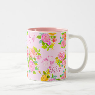 Caneca De Café Em Dois Tons Rosa Shabby Vintage Rosa