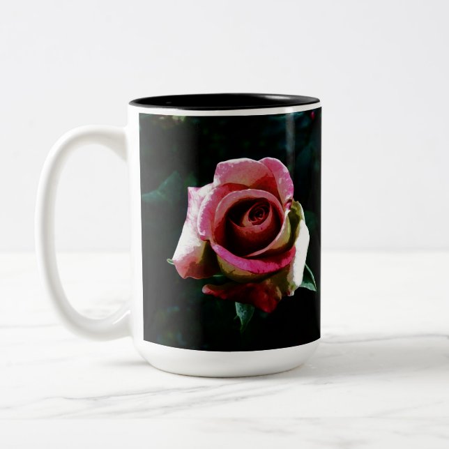 Caneca De Café Em Dois Tons Rosa vermelha pintada a óleo (Esquerda)