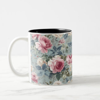 Caneca De Café Em Dois Tons Rosas Abertos de Sangue Suave Aquarela