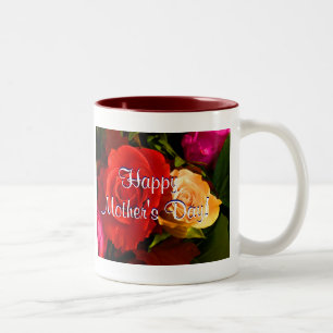 Caneca De Café Em Dois Tons Rosas Amarelas Vermelhas Felizes Dias de as mães