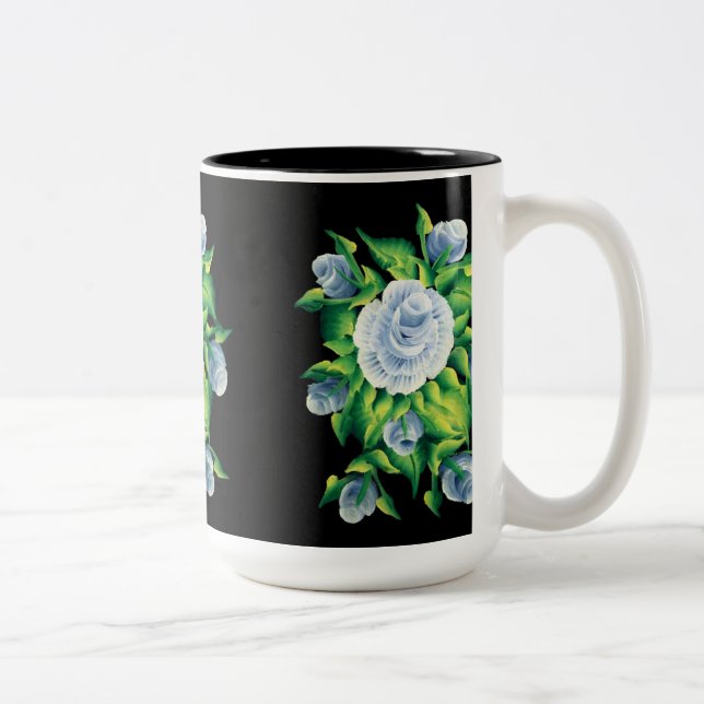Caneca De Café Em Dois Tons Rosas Azuis Pintados À Mão Coffee Mug (Direita)