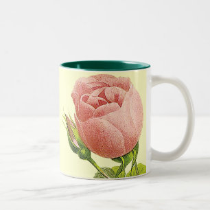 Caneca De Café Em Dois Tons Rosas Botânicos Rosa Vintage Caneca Café