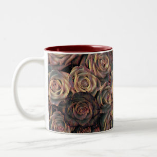 Caneca De Café Em Dois Tons rosas castanhos, laranja, cobre e ouro
