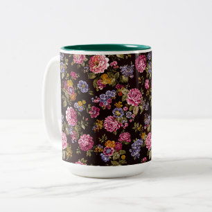 Caneca De Café Em Dois Tons Rosas Cor-de-Rosa Antigas em Preto