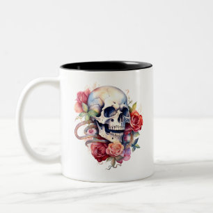 Caneca De Café Em Dois Tons Rosas de crânio e Cobra