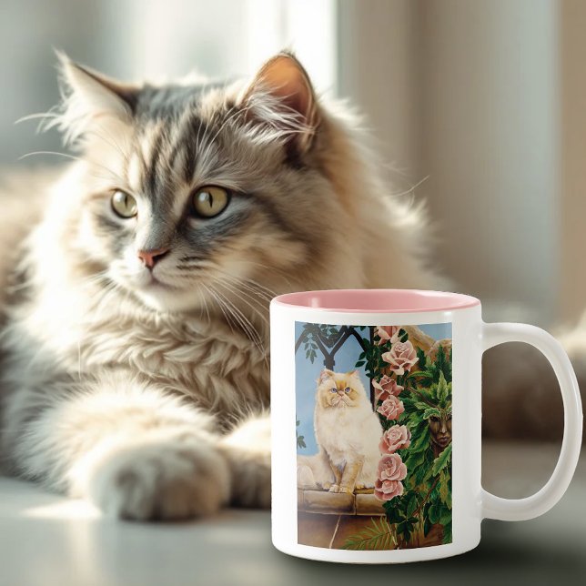 Caneca De Café Em Dois Tons Rosas de Gato Persa - Secagem (Criador carregado)