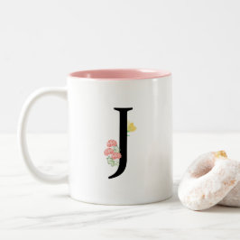 Caneca De Café Em Dois Tons Rosas do rosa da aguarela da letra J do monograma