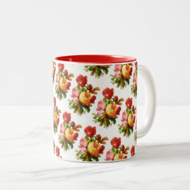 Caneca De Café Em Dois Tons Rosas Ingleses Mug (Frente Esquerda)
