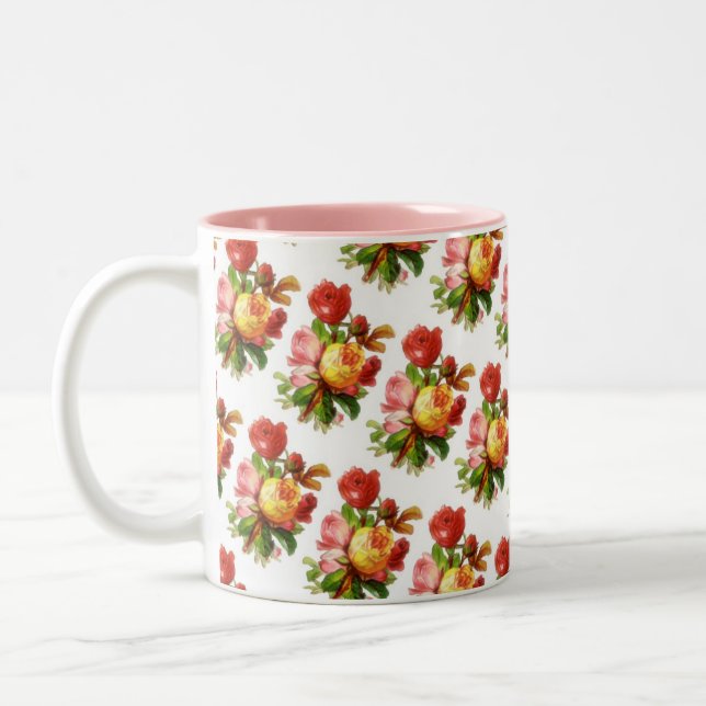 Caneca De Café Em Dois Tons Rosas Ingleses Mug (Esquerda)