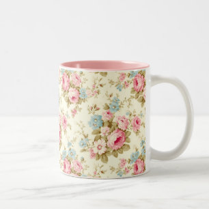 Caneca De Café Em Dois Tons Rosas Românticos de Inglês Rosa em Amarelo Pálido