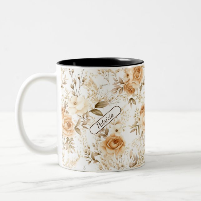 Caneca De Café Em Dois Tons Rosas Rustic Modern Bohemian do Nome Próprio Perso (Esquerda)
