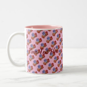 Caneca De Café Em Dois Tons rosas vermelhas e rosas florais bonito