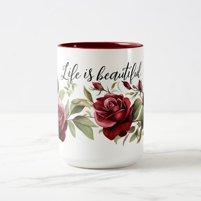 Caneca De Café Em Dois Tons Rosas vermelhas românticas (Centro)