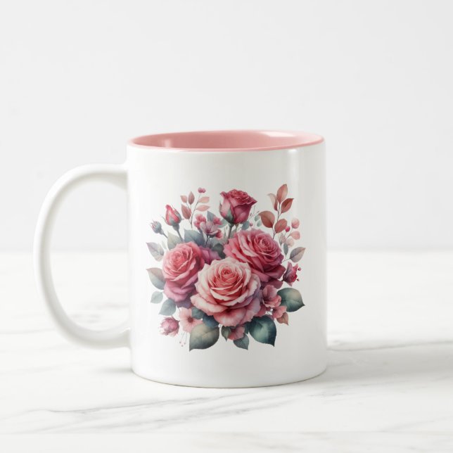 Caneca De Café Em Dois Tons Rose Bouquet Floral Design- 62101 (Esquerda)