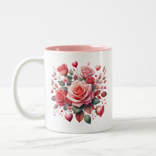 Caneca De Café Em Dois Tons Rose Bouquet Floral Design- 62103 (Esquerda)