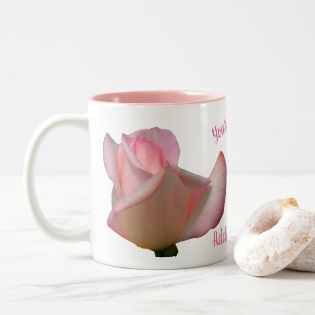Caneca De Café Em Dois Tons Rosebud Rosa Personalizado (Com Donut)