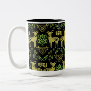 Caneca De Café Em Dois Tons Rosemaling Norueguês Folk Art