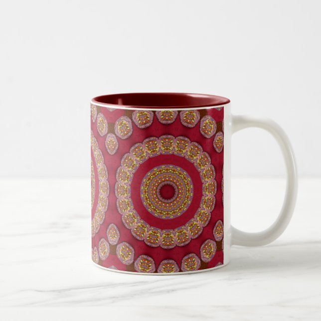Caneca De Café Em Dois Tons Rosetas Mandala Vermelho Dourado Amarelo (Direita)