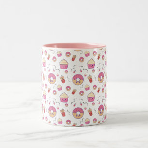 Caneca De Café Em Dois Tons Rosquinha Kawaii - Cor do Pastel do Cupcake Cute