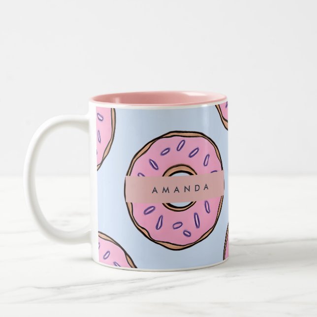 Caneca De Café Em Dois Tons Rosquinha Personalizada Rosa Chic com Confeitos (Esquerda)