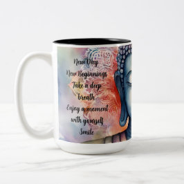Caneca De Café Em Dois Tons Rosto Buda Watercolor com Fundo de Mandala