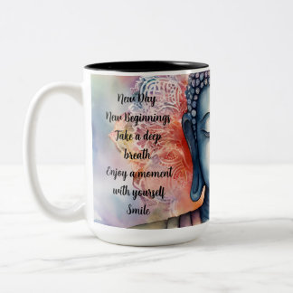 Caneca De Café Em Dois Tons Rosto Buda Watercolor com Fundo de Mandala