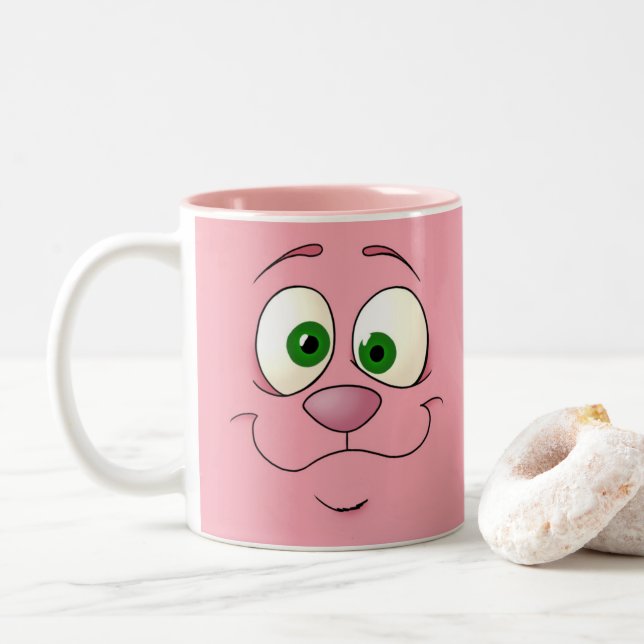 Caneca De Café Em Dois Tons Rosto Coelho, com aspas (Com Donut)