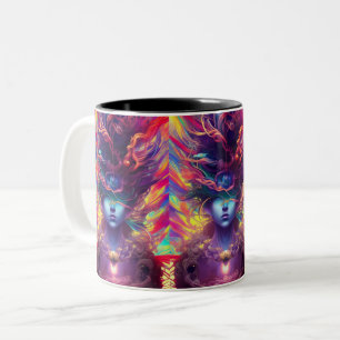 Caneca De Café Em Dois Tons rosto de abstrato mulher