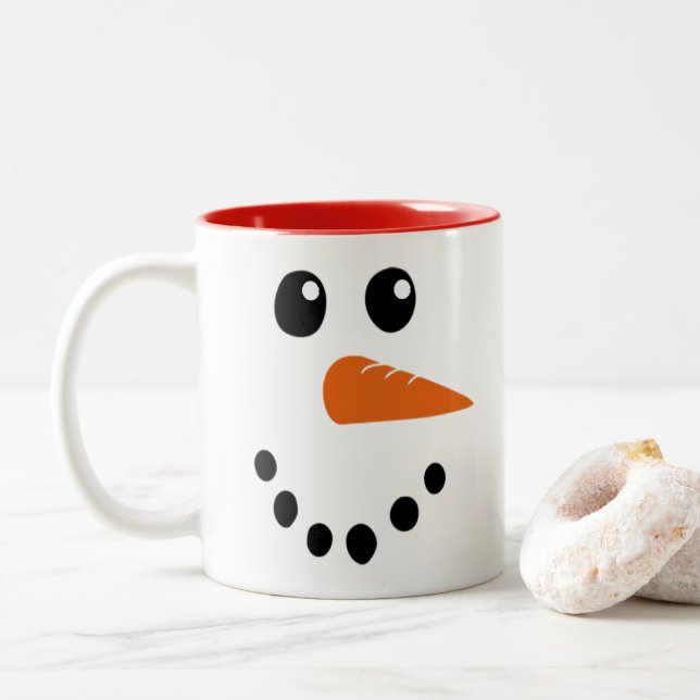 Caneca De Café Em Dois Tons Rosto de Boneco de Neve (Com Donut)