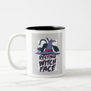 Caneca De Café Em Dois Tons Rosto de Bruxa Descansada