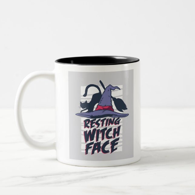 Caneca De Café Em Dois Tons Rosto de Bruxa Descansada (Esquerda)