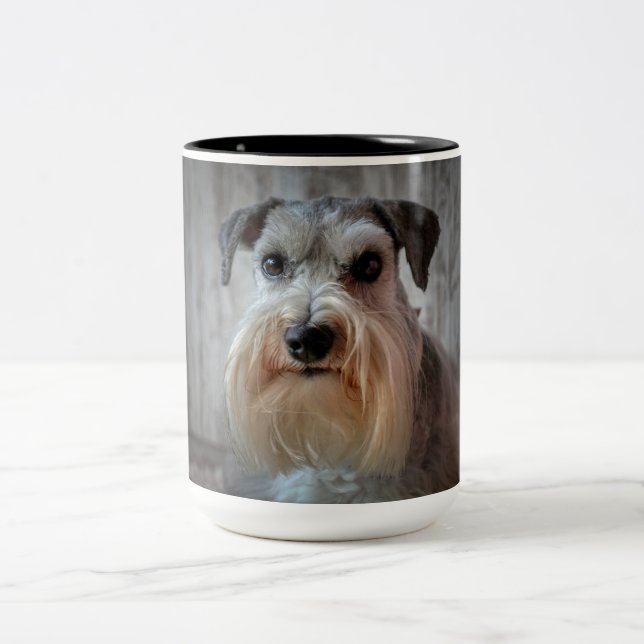 Caneca De Café Em Dois Tons Rosto de Cachorro Schnauzer (Centro)