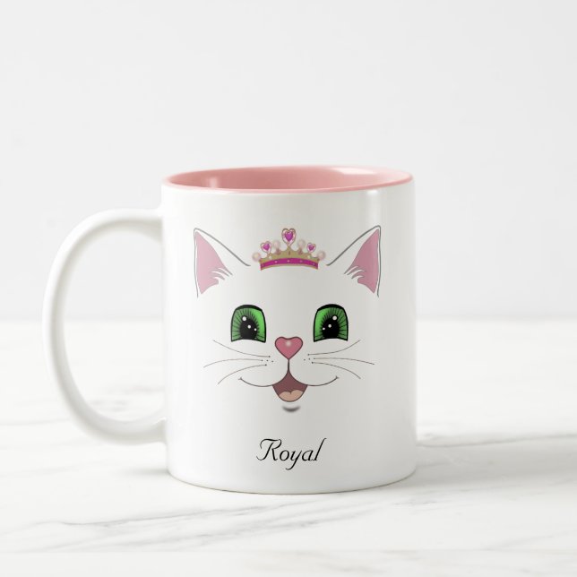 Caneca De Café Em Dois Tons Rosto de gato fofo real & caligrafia (Esquerda)