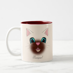 Caneca De Café Em Dois Tons Rosto de Gato Siames Feliz Fofo