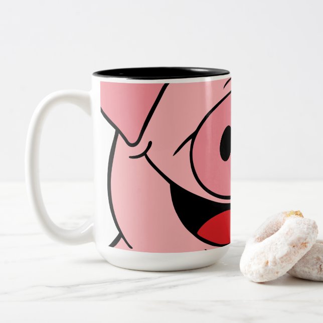 Caneca De Café Em Dois Tons Rosto de Suínos (Com Donut)