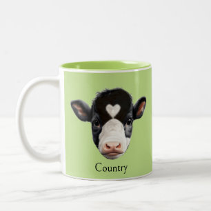 Caneca De Café Em Dois Tons Rosto de Vaca em Verde Lima