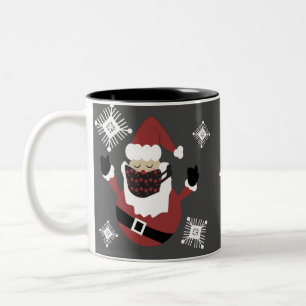 Caneca De Café Em Dois Tons Rosto Divertido do Papai Noel Protegido por Flocos